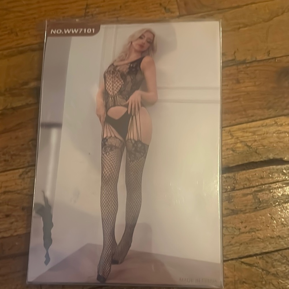Black Lace Lingerie Set with Stockings